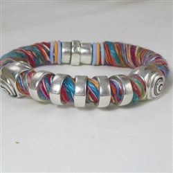 Cotton Cord Bracelet Multi-colored with Silver Accents - VP's Jewelry 