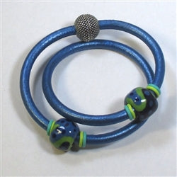 Blue Leather Cord Double Wrapped Bracelet - VP's Jewelry 