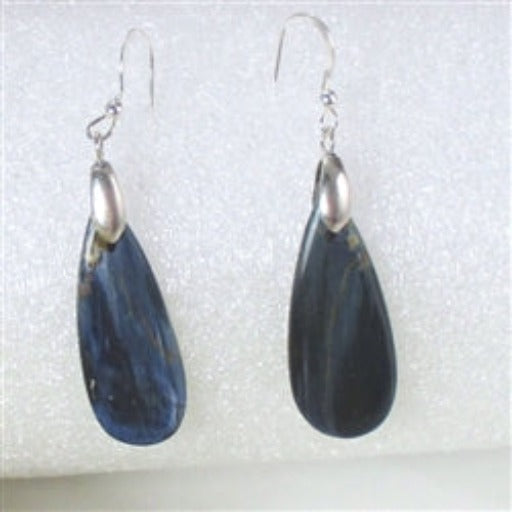 Dark Blue Pietersite Gemstone Handcrafted Teardrop Earrings - VP's Jewelry  