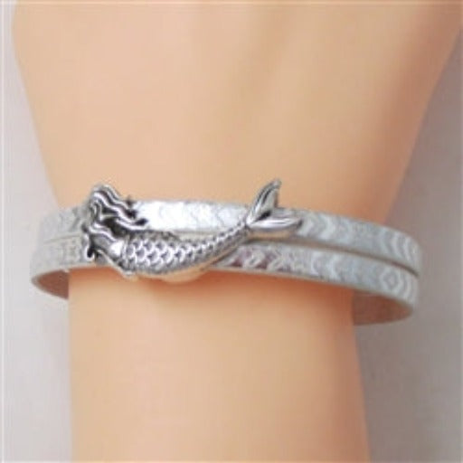 Mermaid White & Silver Leather Bracelet - VP's Jewelry 