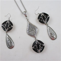 Multi-stone Black Crystal & Rhinestone Pendant Necklace and Earrings - VP's Jewelry