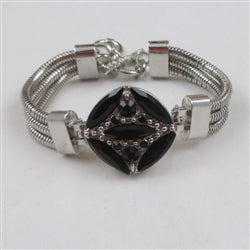 Black Crystal Rhinestone & Silver Bangle Bracelet - VP's Jewelry