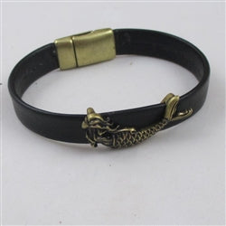 Antique Gold Mermaid On Brown Leather Bracelet - VP's Jewelry 