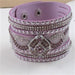 Crystal Bling in A Wide Lilac Leather Bracelet - VP's Jewelry 