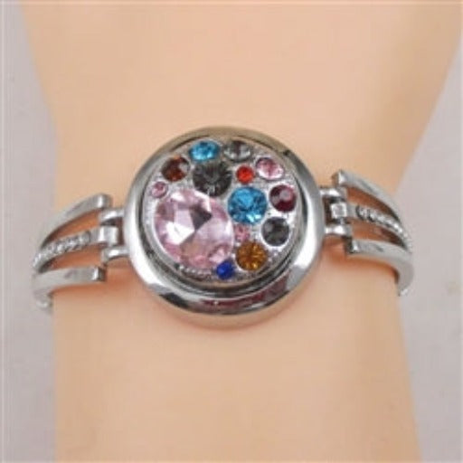 Pink Multi Crystal & Rhinestone On A Silver Bangle Bracelet - VP's Jewelry