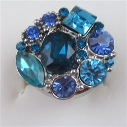 Delightful Aqua & Blue  Multi-crystal on  silver fashion ring