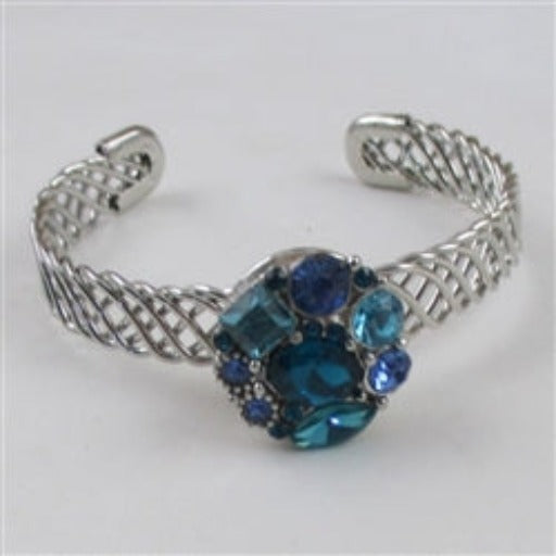 Aqua & Blue Multi Crystal & Silver Bangle Bracelet - VP's Jewelry