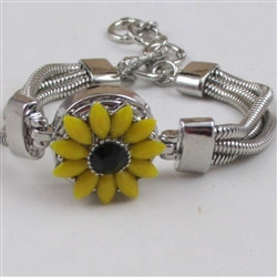 Bright Yellow & Black Flower & Silver Bangle Bracelet - VP's Jewelry
