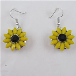 Bright Yellow & Black Sunflower Drop Earrings - VP's Jewelry