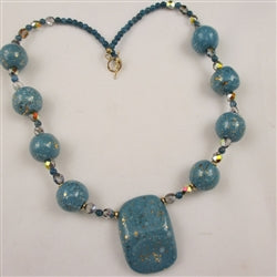 Kazuri Jewelry Necklace in Turquoise and Gold African Beads - VP's Jewelry