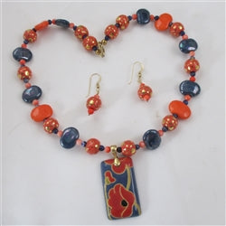 Handmade Kazuri Jewelry Set Kazuri Pendant Necklace & Earrings - VP's Jewelry