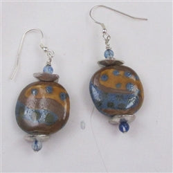 Buy blue & brown fair trade Kazuri bead earrings