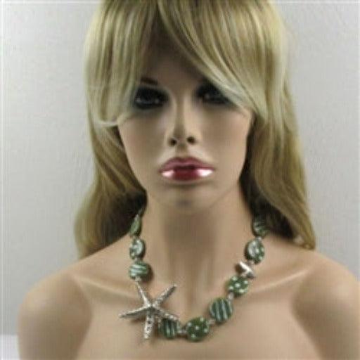 Exquisiste Handmade Green Kazuri Socially Conscious Necklace with Sea Motif