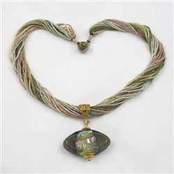 Multi Strand Necklace with Handmade Artisan Bead Pendant - VP's Jewelry