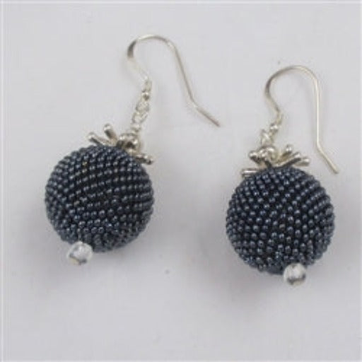 Designer Steel Blue Seed Bead Earrings - VP's Jewelry