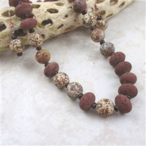 Earthy Tone lava & agate necklace & Earrings