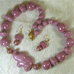 Buy Pink fair trade bead kazuri necklace with elephant
