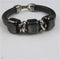 Black Leather Bracelet with Handmade Ceramic Accents in a Plus Size - VP's Jewelry 