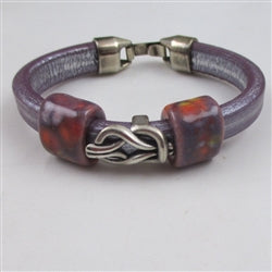 Lilac Leather Cord Bracelet with Lilac Cermaic Accents - VP's Jewelry 