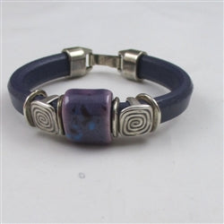 Purple Genuine Leather Bracelet with Handmade Ceramic Focus - VP's Jewelry 
