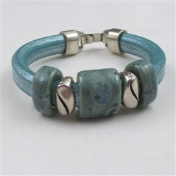Iridescent Sea Green Real Bracelet Handmade Accents - VP's Jewelry 