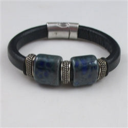 Navy Leather Bracelet with Ceramic Accents Plus Size - VP's Jewelry 