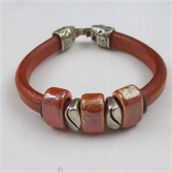 Orange Genuine Leather Cord Bracelet Handmade Accents in a Plus Size - VP's Jewelry
