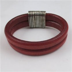 Double Red Genuine Leather Cuff Bracelet - VP's Jewelry