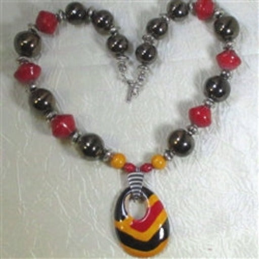African Kazuri Pendant Necklace in Red and Buttercup - VP's Jewelry