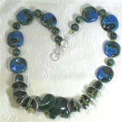 Designer's Green Handmade Kazuri Necklace Elephant - VP's Jewelry