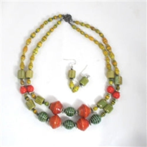 Double Strand Festive Kazuri Necklace and Earrings - VP's Jewelry