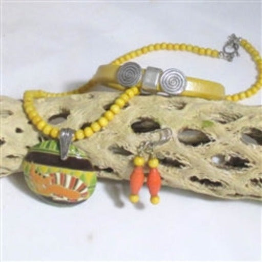Designer's Choice Yellow Cat Necklace and Regaliz Leather Bracelet - VP's Jewelry
