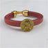 Red Regaliz Leather Bracelet with Gold Angel Coin Focus - VP's Jewelry