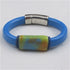Bright Blue Leather Bracelet with Handmade Multi Colored Slide - VP's Jewelry