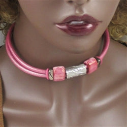 Pink Leather Choker Necklace - VP's Jewelry