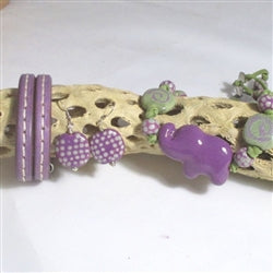 Lilac and Green Kazuri Necklace Earrings Regaliz Leather Bracelet - VP's Jewelry  