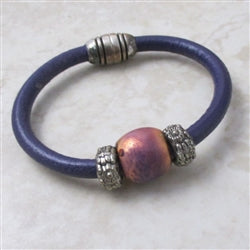 Purple Leather Bracelet with Ceramic Focus - VP's Jewelry