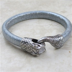 Man's Silver Leather Cord Bracelet with Snake Clasp - VP's Jewelry