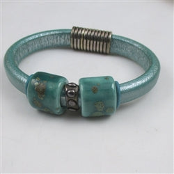 Leather Bracelet in Mystic Jade Leather & Handmade Accents - VP's Jewelry