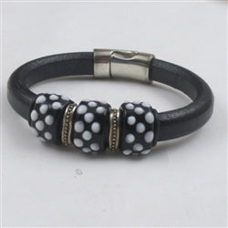 Black and White Leather Bracelet for a Woman - VP's Jewelry 