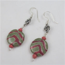 green & pink handmade fair trade Kazuri earrings