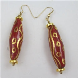 red & gold fair trade Kazuri earrings handmade