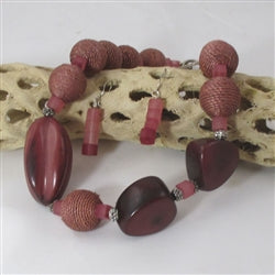Eco-friendly Necklace in Dusty Rose Tagua Nut and Hemp - VP's Jewelry