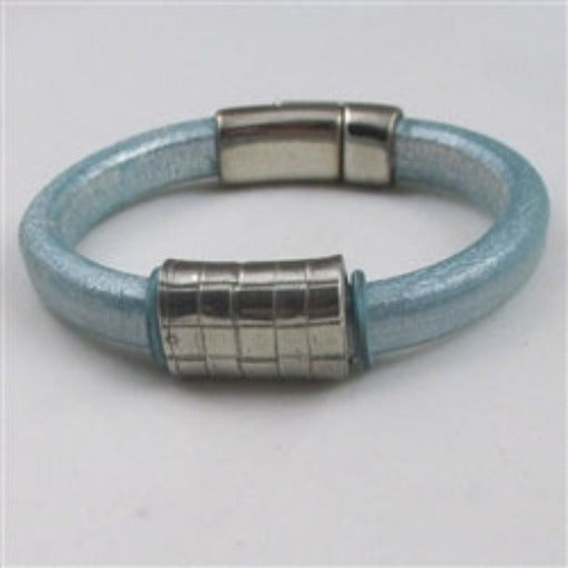 Aqua Leather Bracelet with Pewter Focus - VP's Jewelry