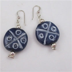 Unique fair trade Kazuri bead earrings in navy blue