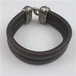 Man's Brown Double Regaliz Leather Cuff Bracelet - VP's Jewelry