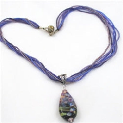 Purple Multi-strand Necklace with Handmade Artisan Pendant - VP's Jewelry