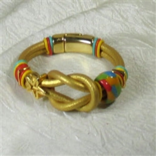 Gold Leather Cord and Kazuri Large Hole Bead Bracelet - VP's Jewelry