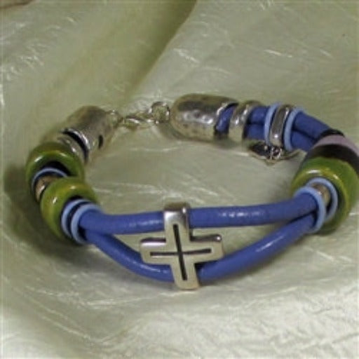 Lilac Leather Bracelet with Kazuri Bead Accents - VP's Jewelry