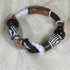 Black & White Leather Braided Bracelet Handmade Zebra Striped Accents - VP's Jewelry